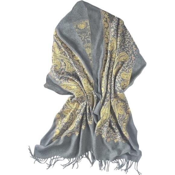Women's Embroidered Oversize Shawl Scarf Grey - Picture 1 of 5